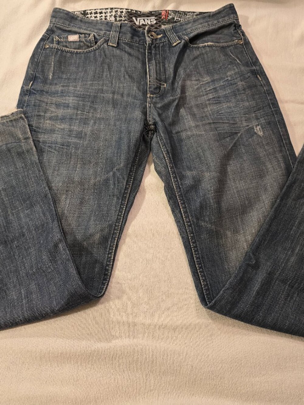 Vintage Y2K Vans Skater Jeans Distressed Medium Wash Embroidered Pockets 28x30